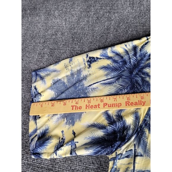 Pierre Cardin Button Up Shirt Men Sz L Yellow Blue Palm Trees Hawaiian Island - Picture 6 of 8